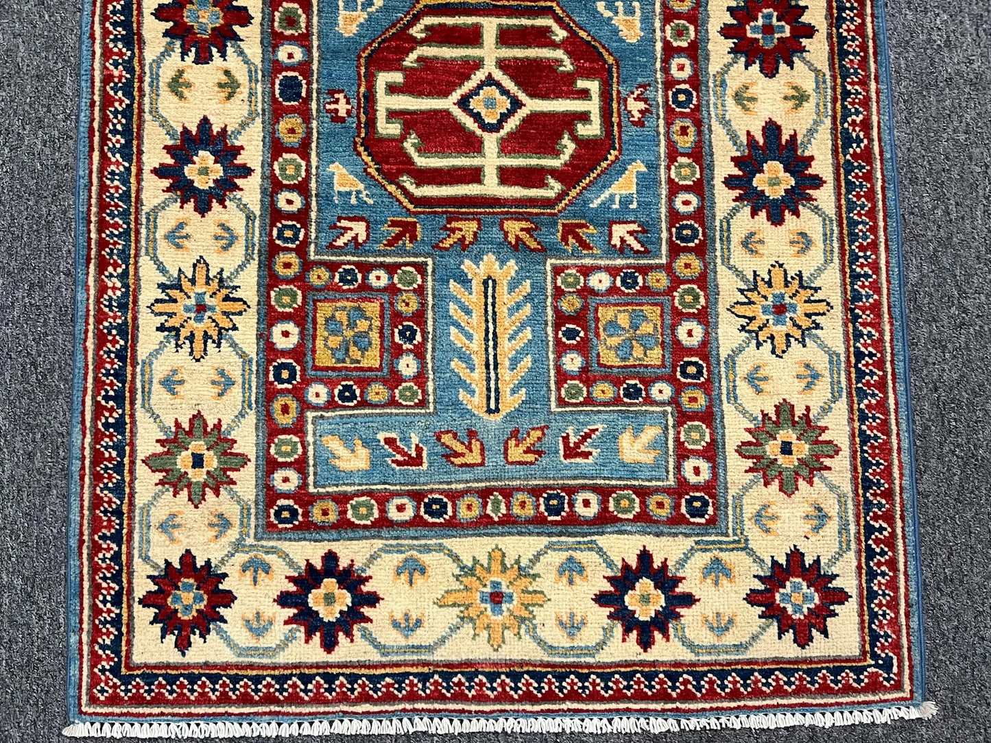 Kazak Light Blue 2' 7"X10 Handmade Wool Runner Rug # 12497