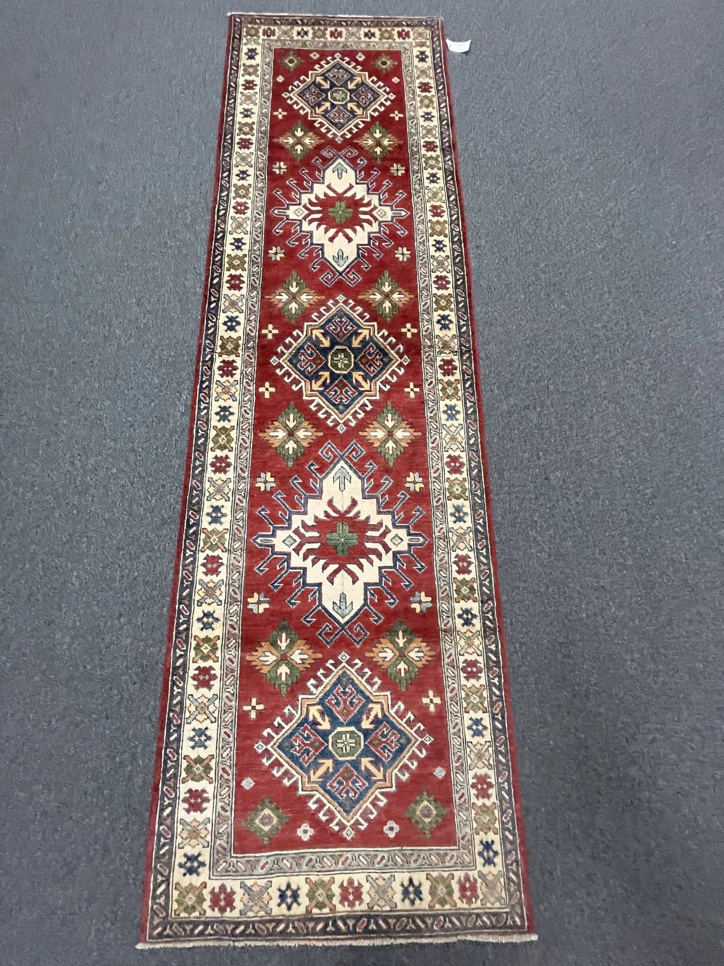 Hallway Runner 10 ft Kazak Handmade Wool Rug # 9400