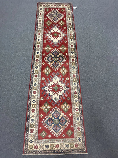 Hallway Runner 10 ft Kazak Handmade Wool Rug # 9400