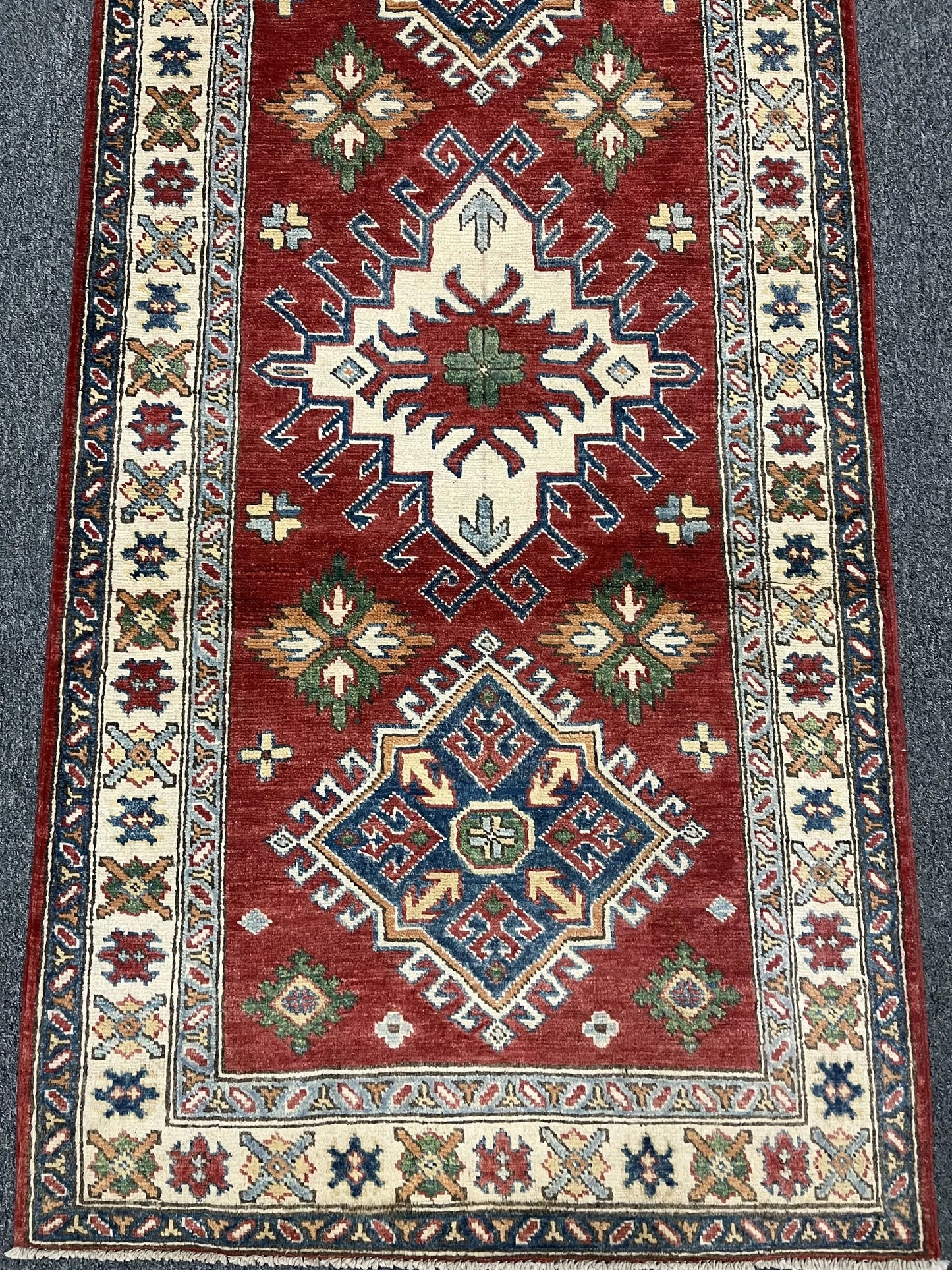 Hallway Runner 10 ft Kazak Handmade Wool Rug # 9400