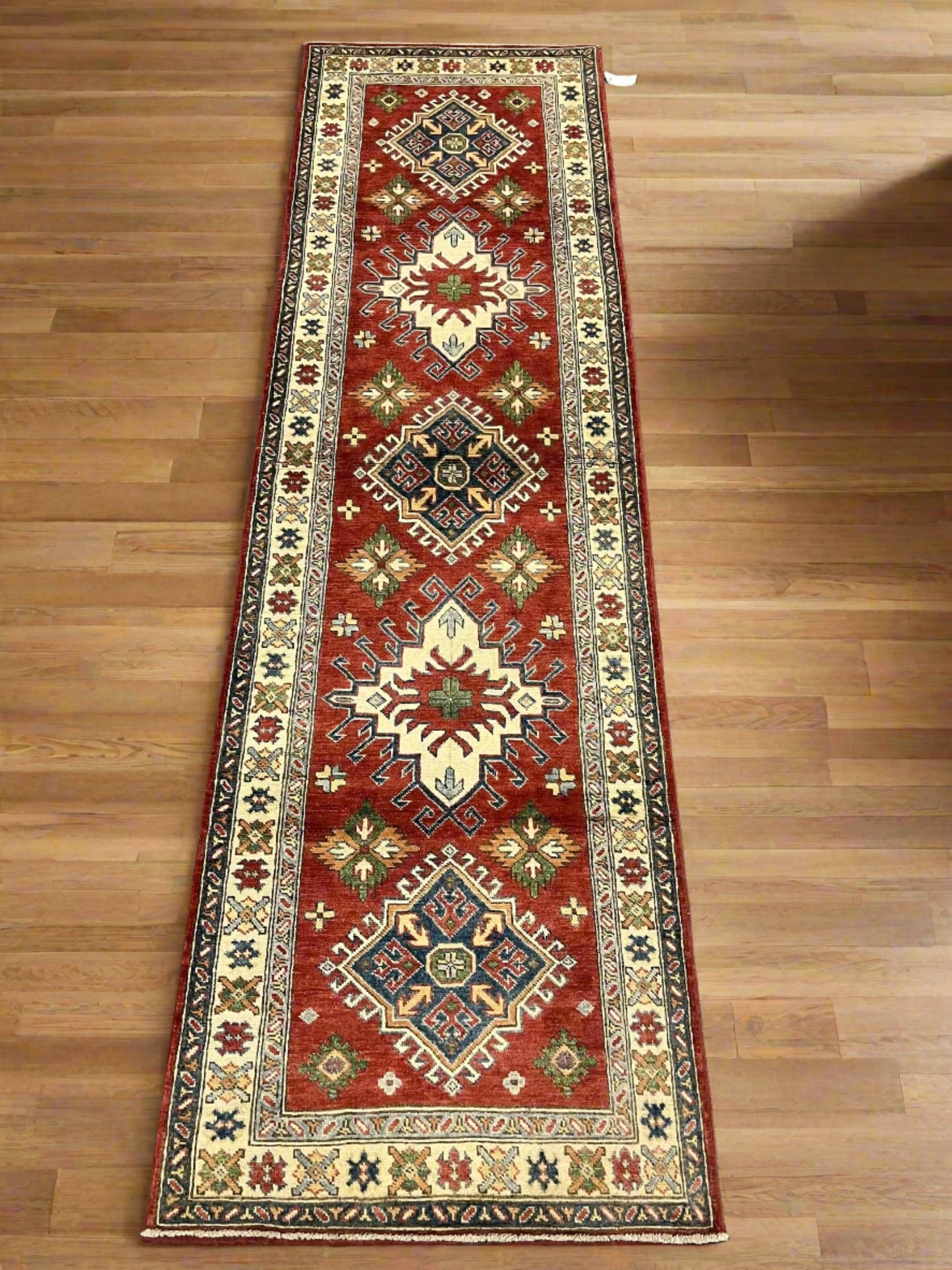 Hallway Runner 10 ft Kazak Handmade Wool Rug # 9400