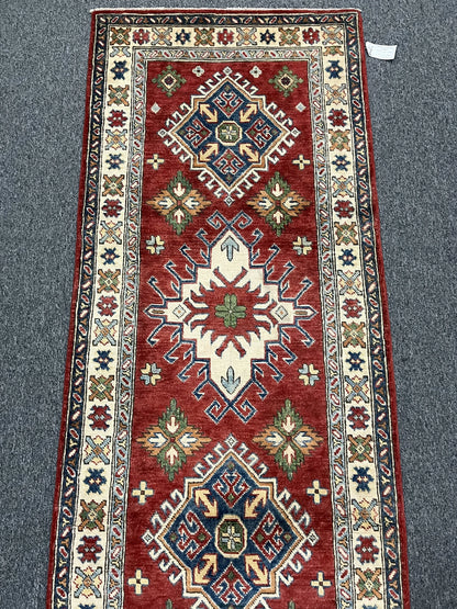 Hallway Runner 10 ft Kazak Handmade Wool Rug # 9400