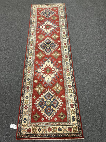 Hallway Runner 10 ft Kazak Handmade Wool Rug # 9400