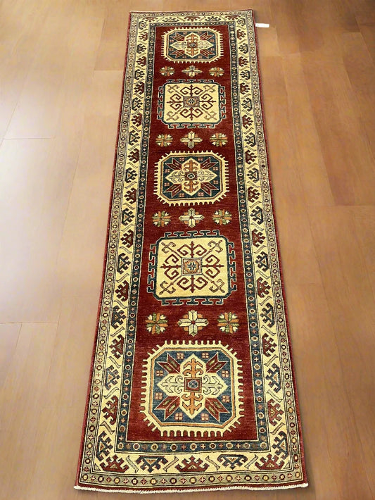 Kazak 2' 9"X10'Handmade Wool Runner Rug # 9913