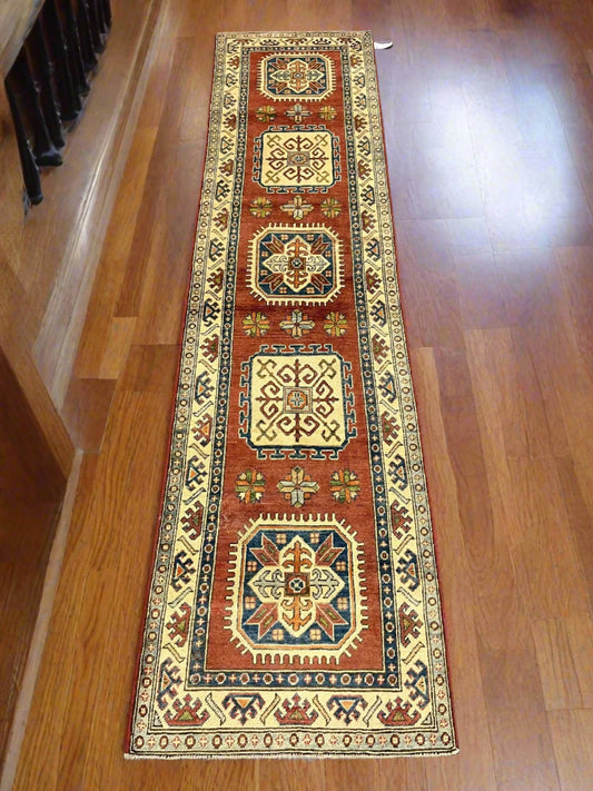 2' 6" X 10' Kazak Handmade Wool Runner Rug # 9934