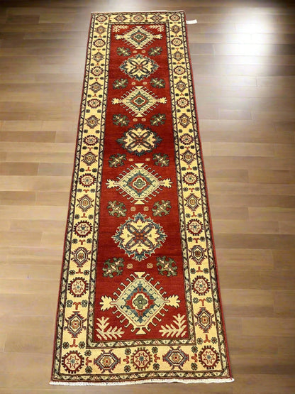 Hallway Runner 9 ft  Kazak Handmade Wool Rug # 9950