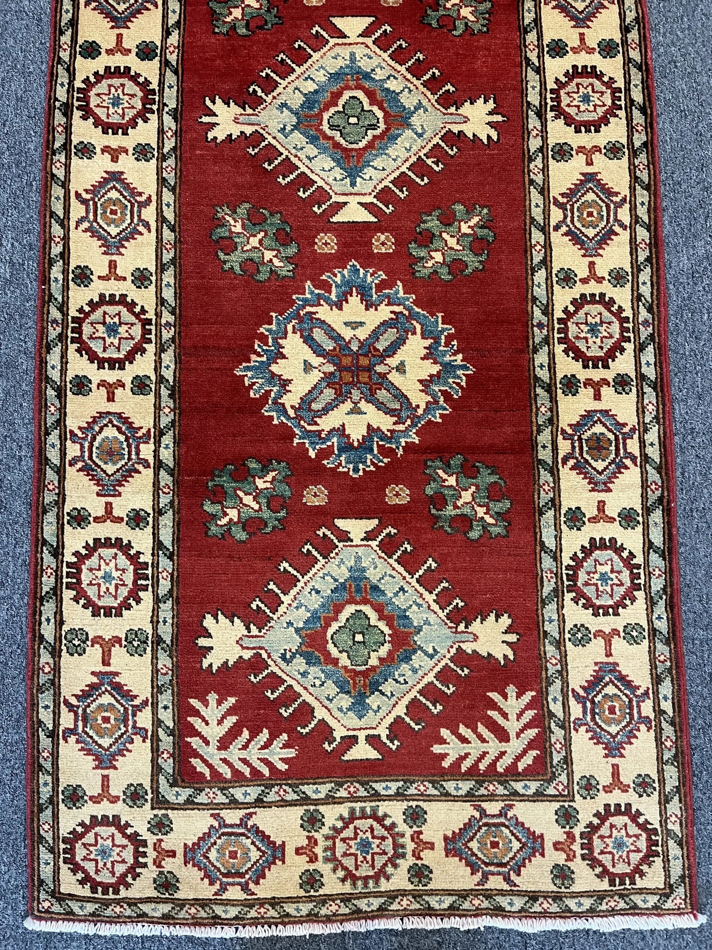 Hallway Runner 9 ft  Kazak Handmade Wool Rug # 9950