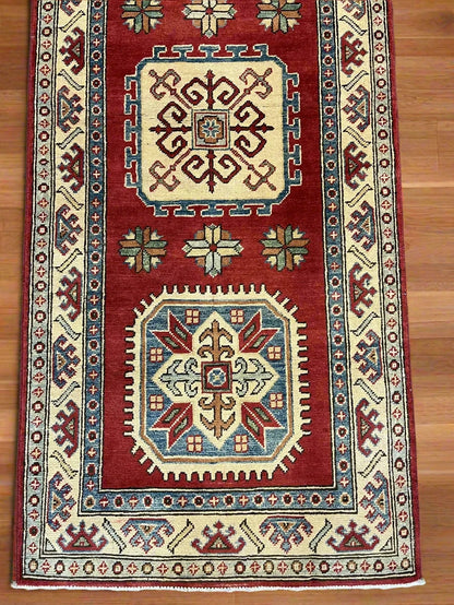 10 ft Hallway Runner Kazak Handmade Wool Rug # 10221