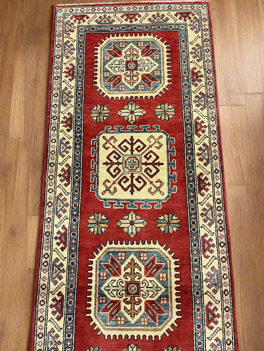 10 ft Hallway Runner Kazak Handmade Wool Rug # 10221