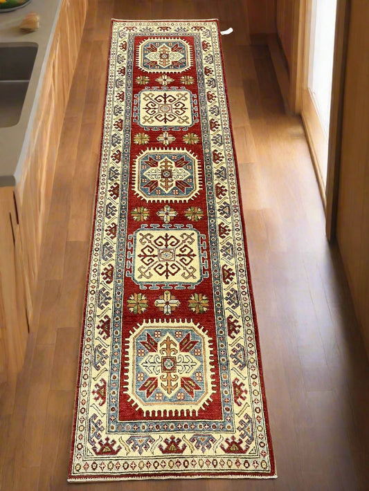 Kazak Tribal 2' 7"X10' Handmade Wool Runner Rug # 9949