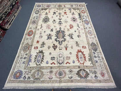 Ivory/Soft Green Oushak 9X12 Handmade Wool Rug # 11881