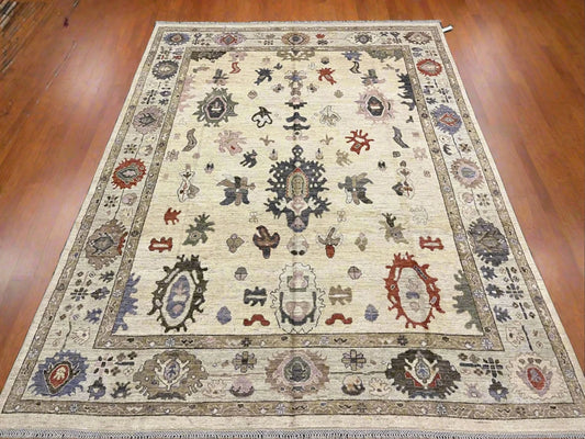 Ivory/Soft Green Oushak 9X12 Handmade Wool Rug # 11881