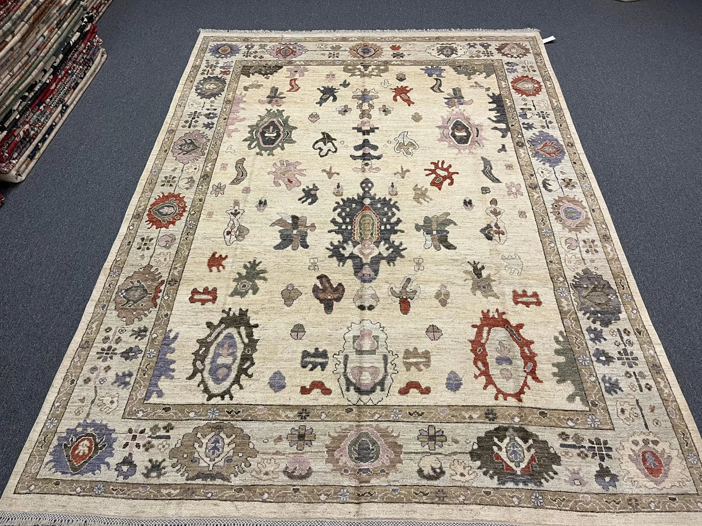 Ivory/Soft Green Oushak 9X12 Handmade Wool Rug # 11881