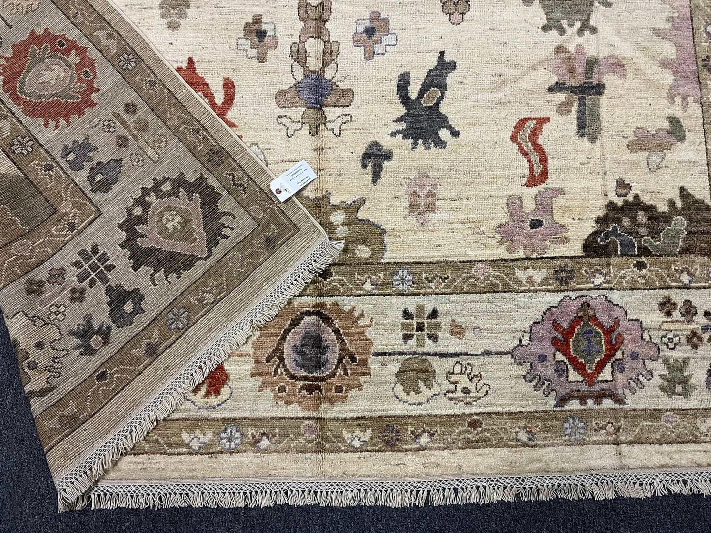 Ivory/Soft Green Oushak 9X12 Handmade Wool Rug # 11881