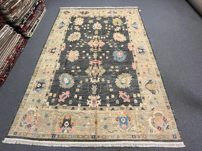 Oushak Charcoal/Ivory 9X12 Handmade Wool Rug # 11882