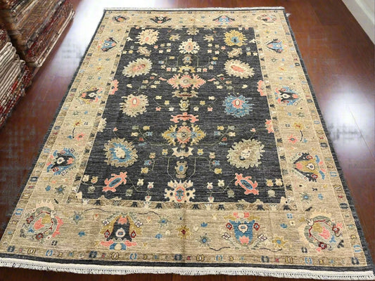 Oushak Charcoal/Ivory 9X12 Handmade Wool Rug # 11882