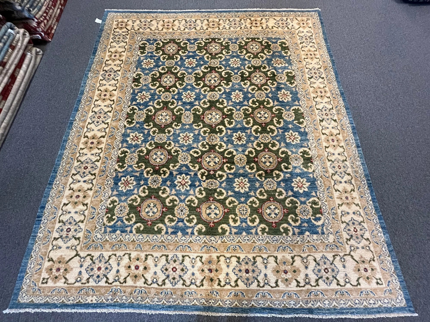 Oushak Light Blue/Beige 8X10 Handmade Wool Rug # 11206