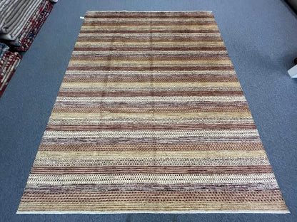 8X10 Striped Natural Wool Color Handmade Rug # 11247