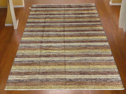 8X10 Striped Natural Wool Color Handmade Rug # 11247