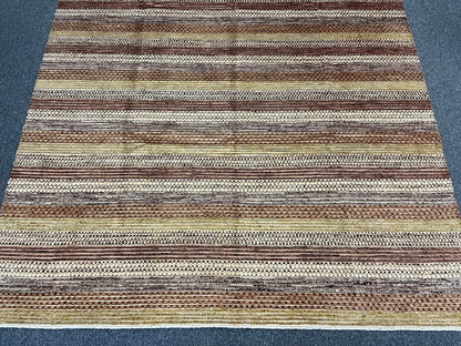 8X10 Striped Natural Wool Color Handmade Rug # 11247