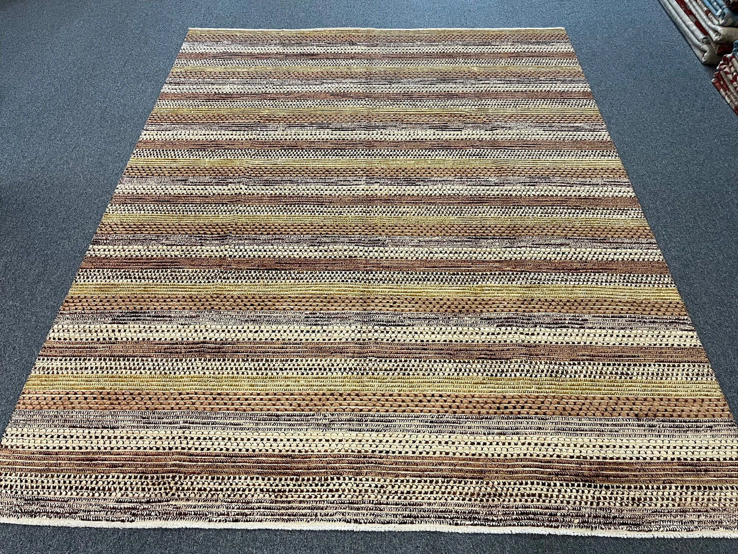 8X10 Striped Natural Wool Color Handmade Rug # 11247