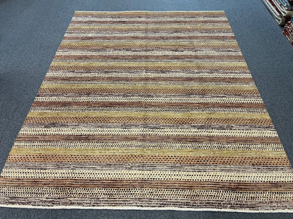 8X10 Striped Natural Wool Color Handmade Rug # 11247