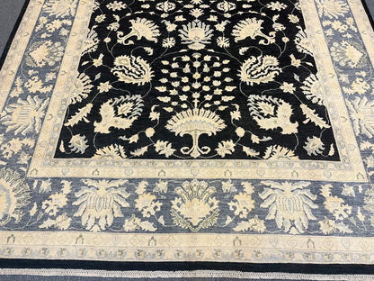 Oushak Ziegler 10X14 Black/Gray Handmade Wool Rug # 11461