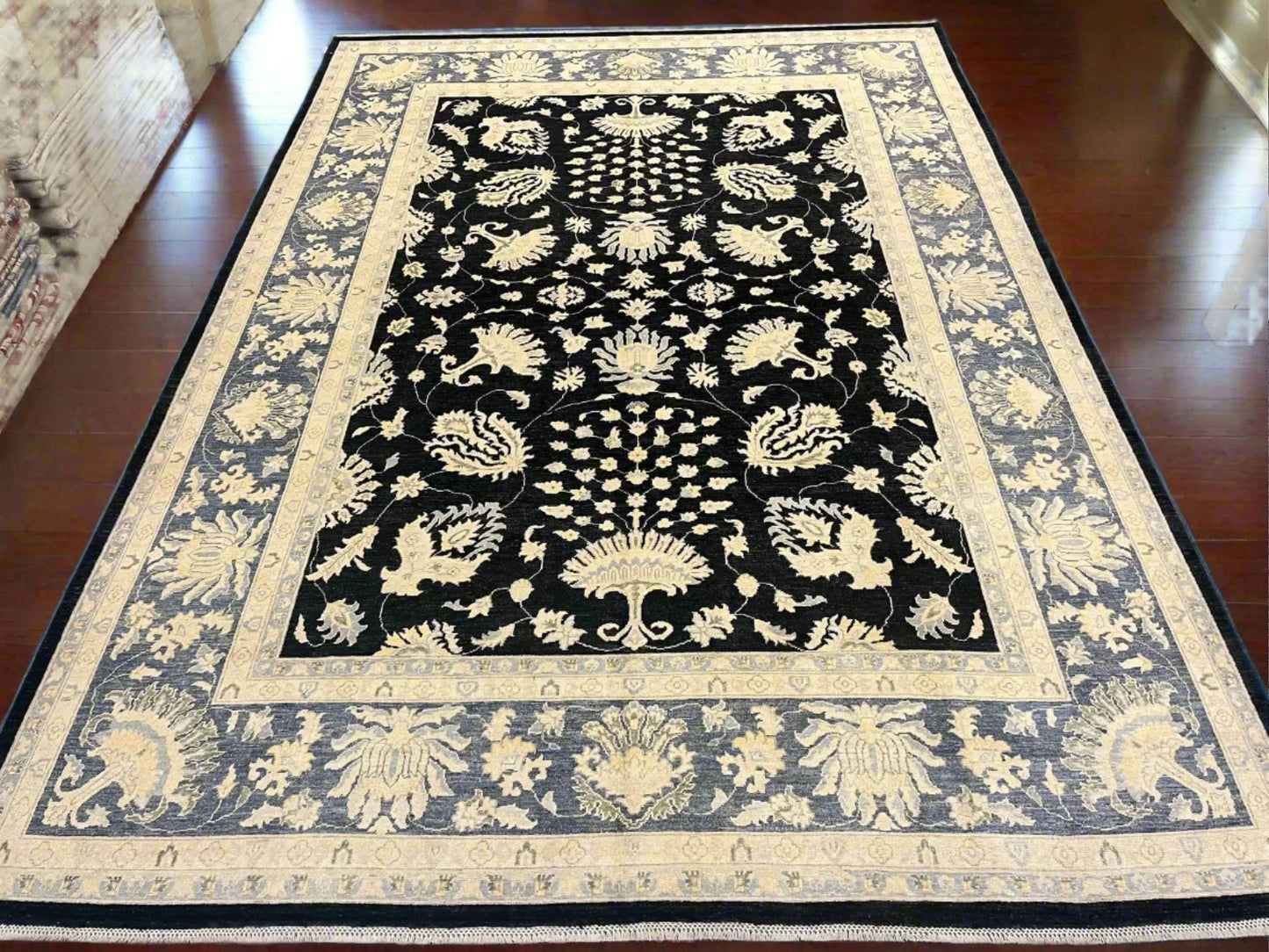 Oushak Ziegler 10X14 Black/Gray Handmade Wool Rug # 11461