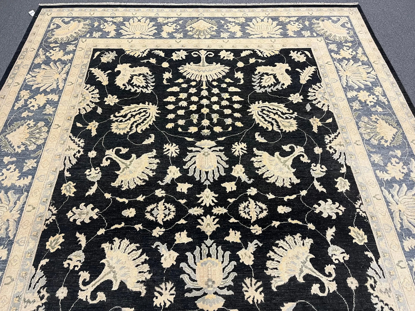 Oushak Ziegler 10X14 Black/Gray Handmade Wool Rug # 11461