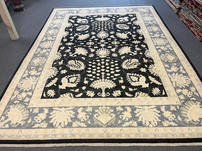 Oushak Ziegler 10X14 Black/Gray Handmade Wool Rug # 11461