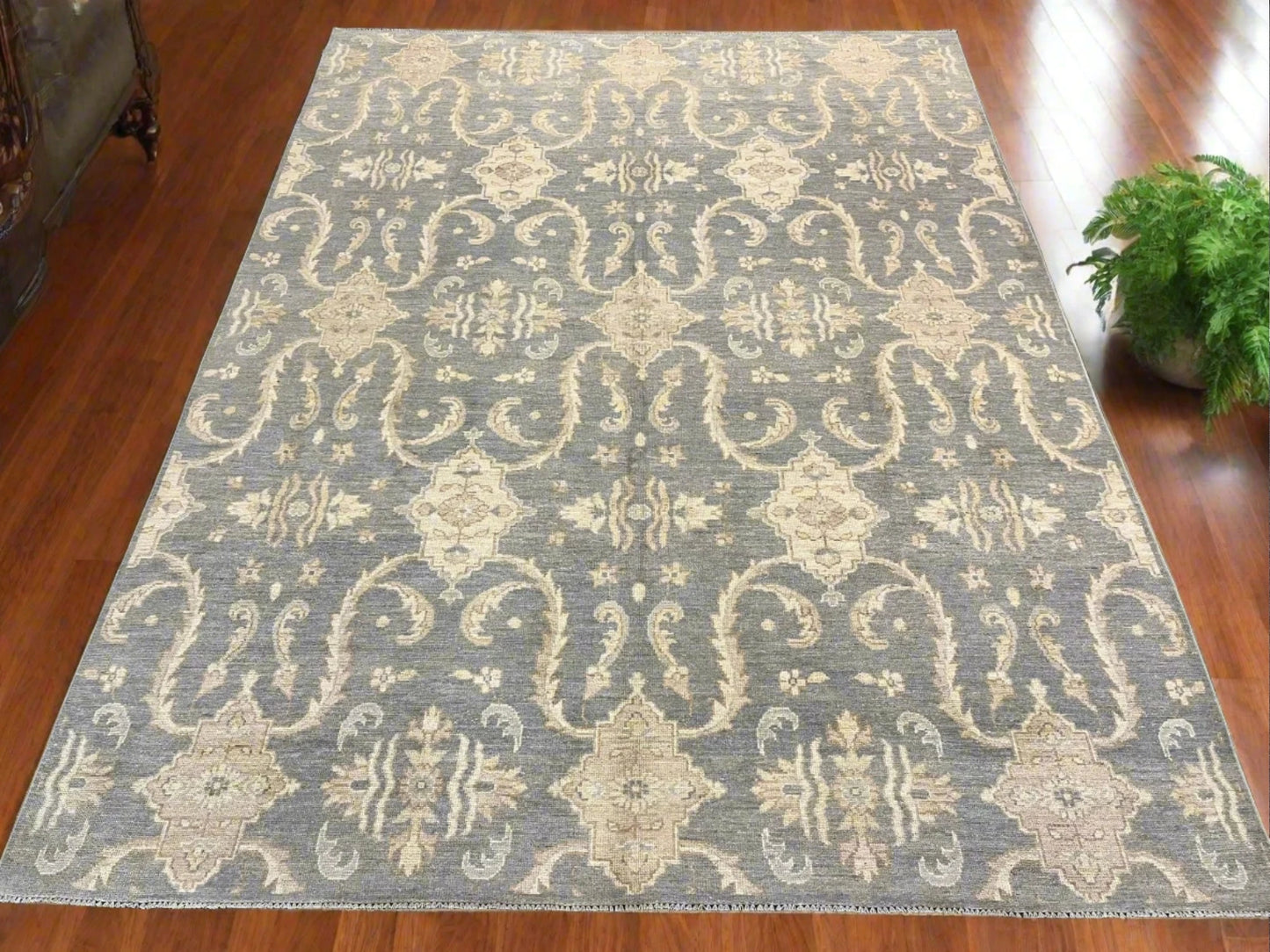 Light blue/Ivory Oushak 9X12 Handmade Wool Rug # 10680