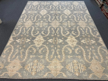 Light blue/Ivory Oushak 9X12 Handmade Wool Rug # 10680