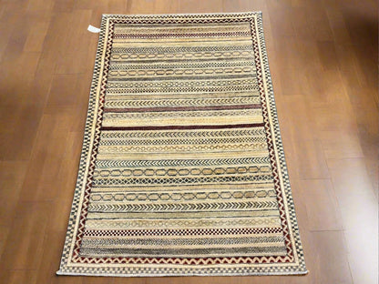 Striped Modern Multicolor 4X6 Handmade Wool Rug # 11190