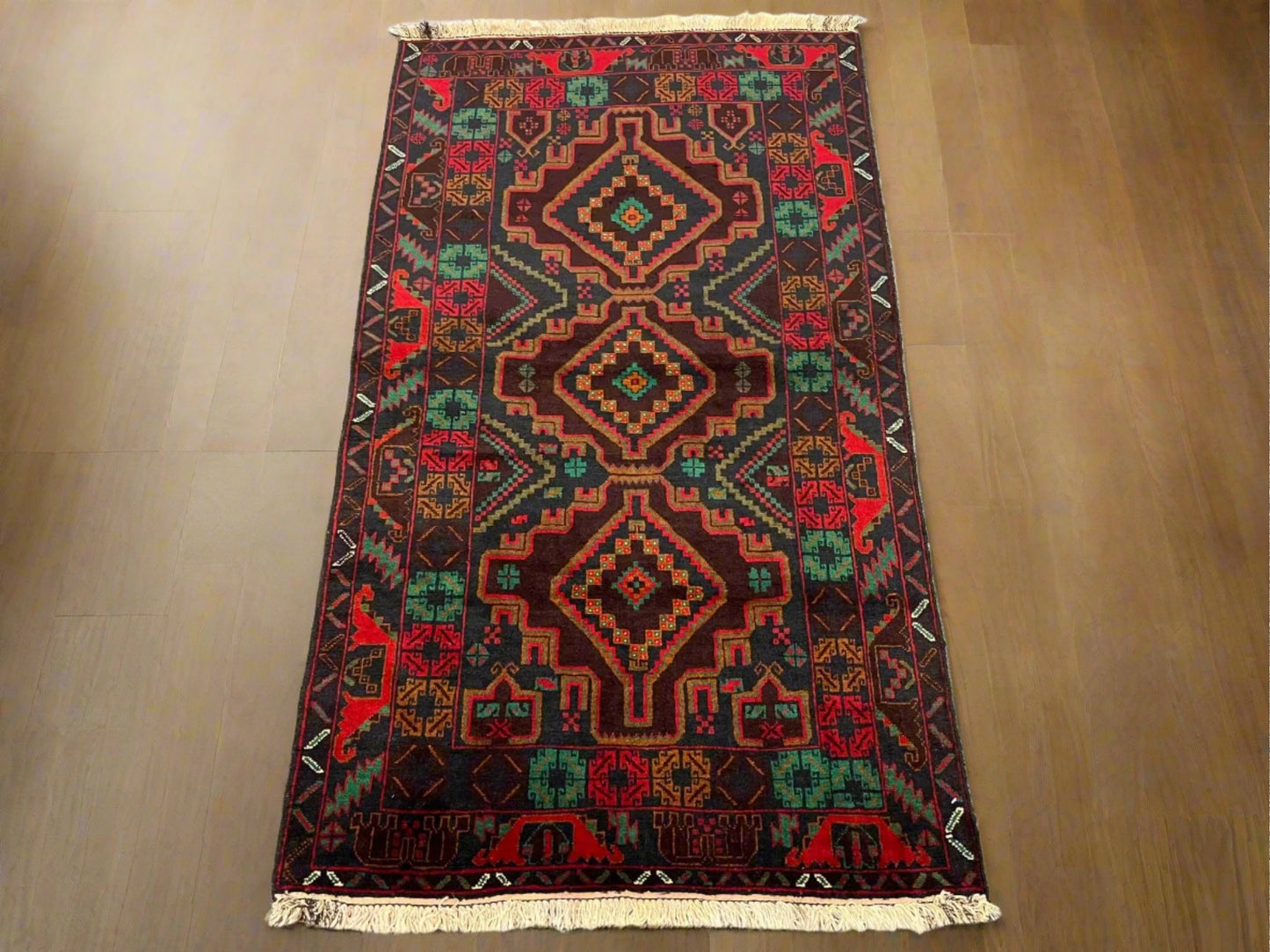 One of a Kind Afghan Baluch 4X6 Handmade Wool Rug # 8468