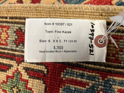 Beige/Multicolor 4X6 Kazak Handmade Wool Rug # 10397