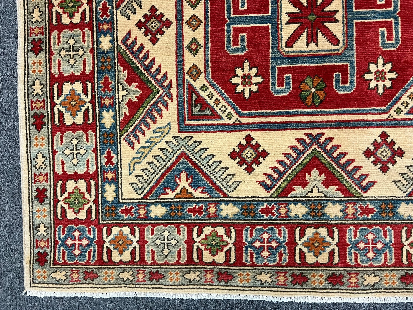 Beige/Multicolor 4X6 Kazak Handmade Wool Rug # 10397