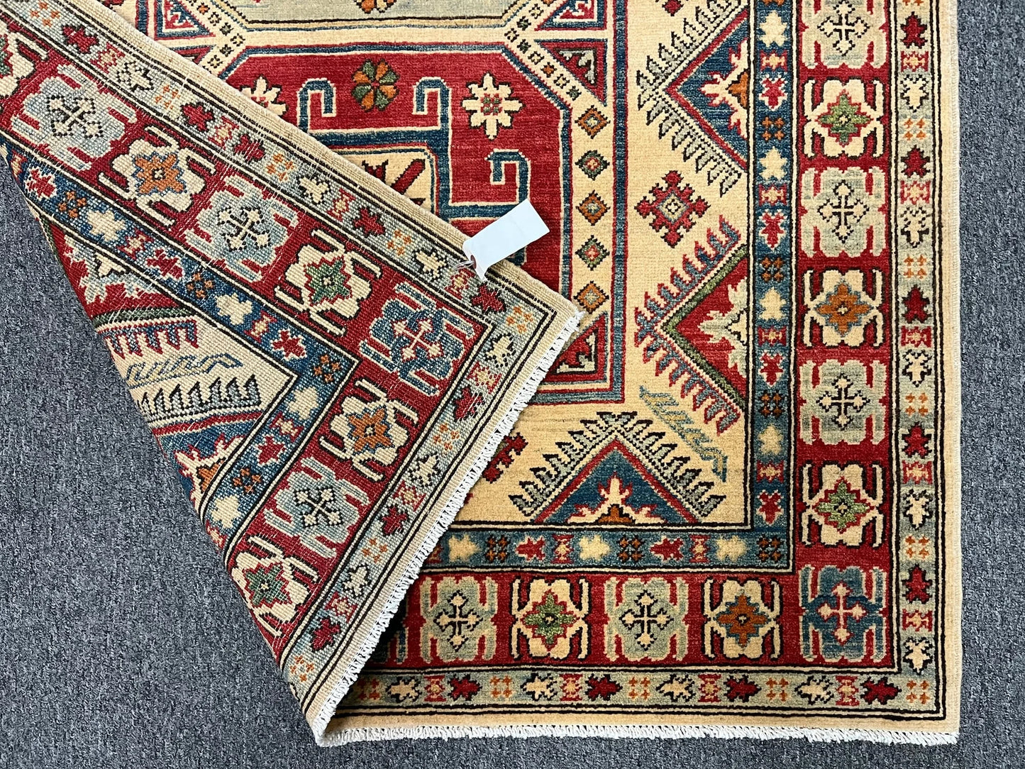 Beige/Multicolor 4X6 Kazak Handmade Wool Rug # 10397