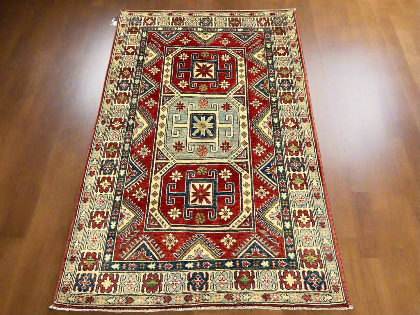 Kazak Multicolor 4X6 Handmade Wool Rug # 9499