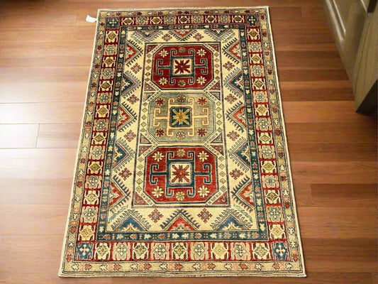 Kazak 4X6 Tribal Handmade Wool Rug # 9893