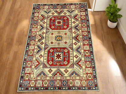 4X6 Hand knotted Kazak Tribal Wool Rug # 9889