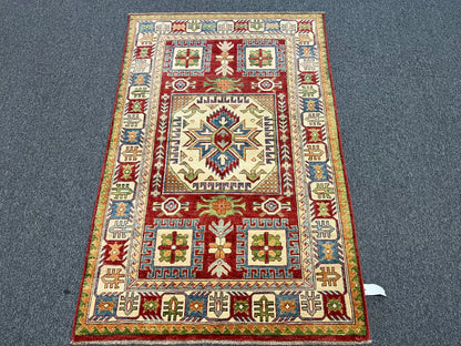 4X6 Hand knotted Kazak Tribal Wool Rug # 9903