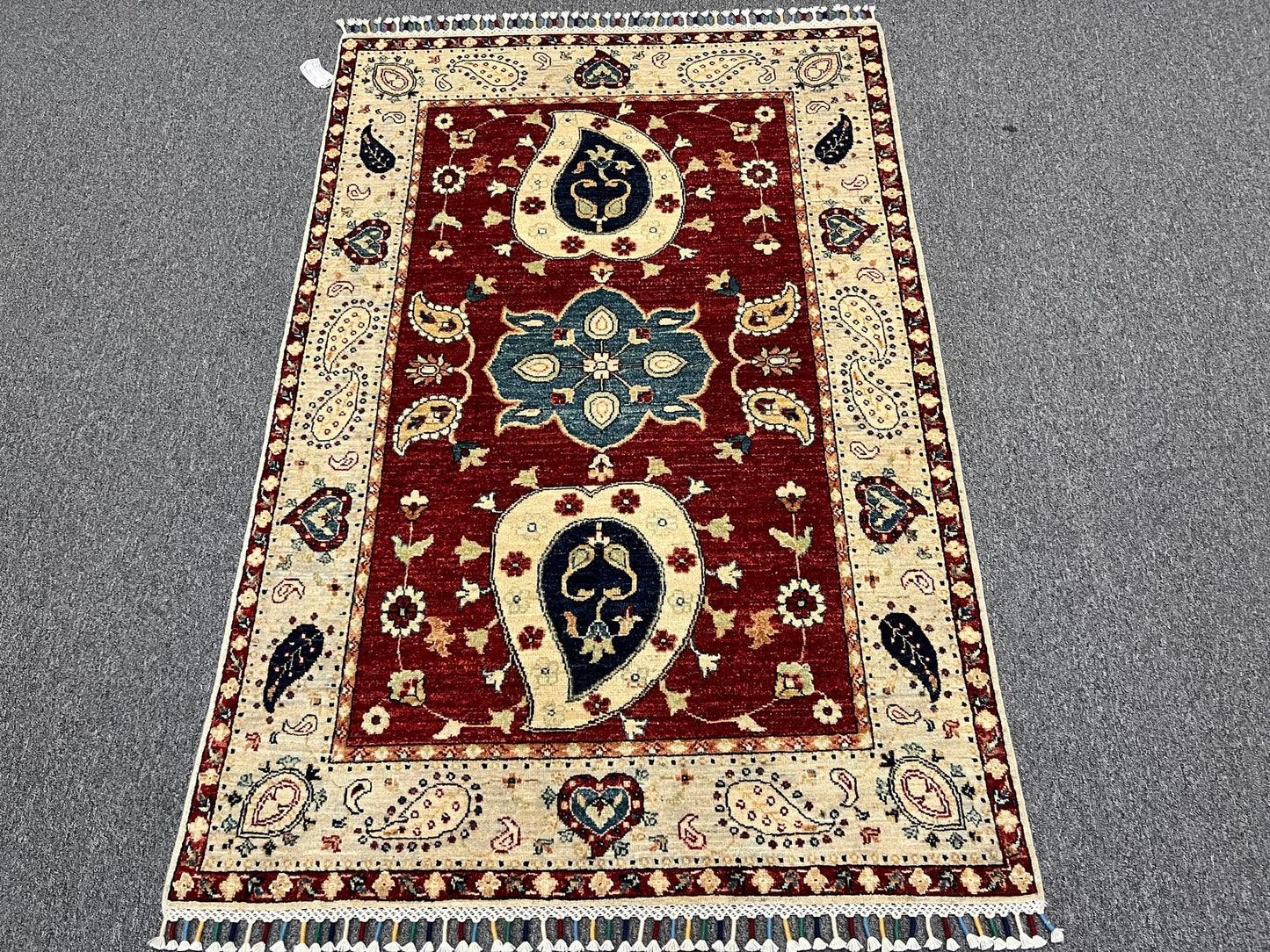 4X6 Suzani Red/Beige Handmade Wool Rug # 11302