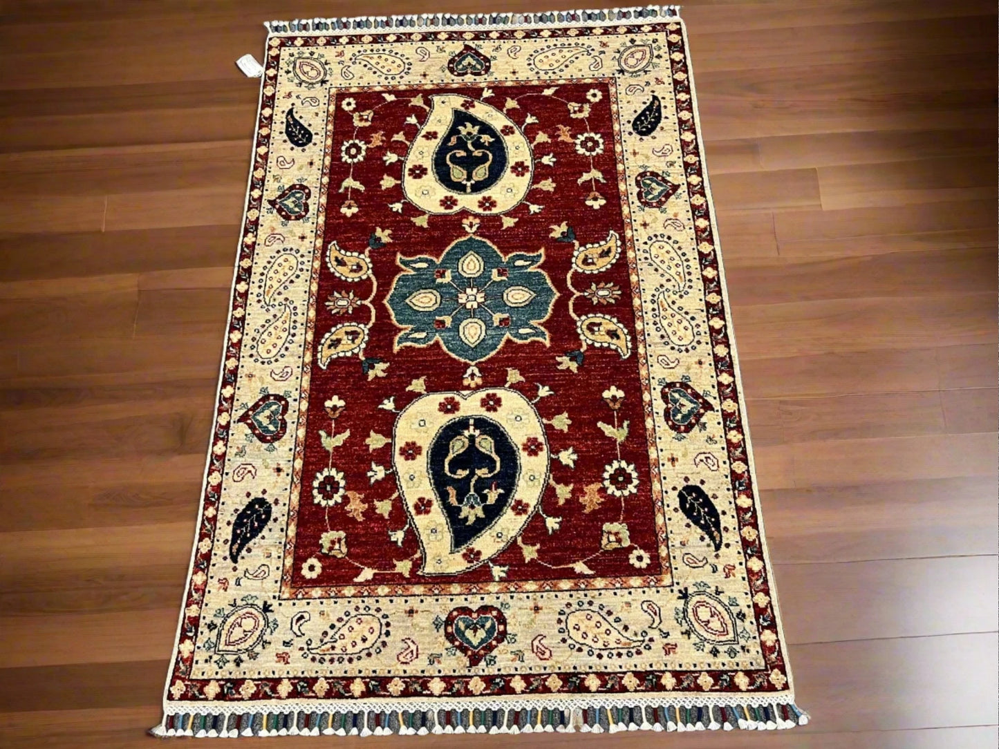 4X6 Suzani Red/Beige Handmade Wool Rug # 11302