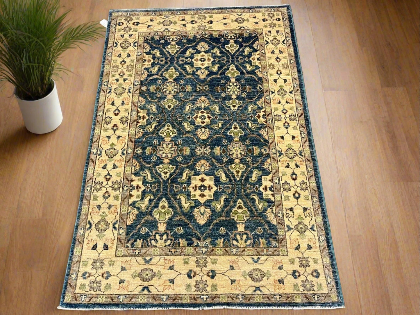 Oushak Ziegler Blue 4X6 Handmade Wool Rug # 10477