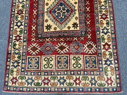 Kazak Geometric Multicolor 4X6 Handmade Wool Rug # 9908