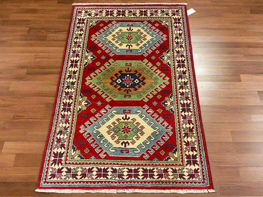 Kazak Red 3X5 Handmade Wool Rug # 13007