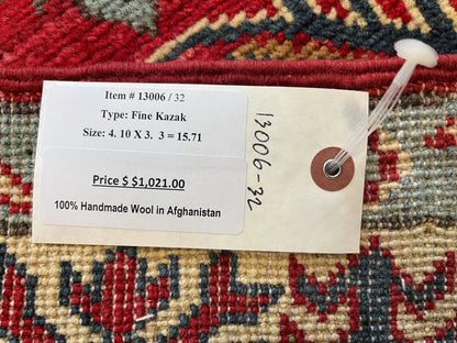 Kazak Red 3X5 Handmade Wool Rug # 13006