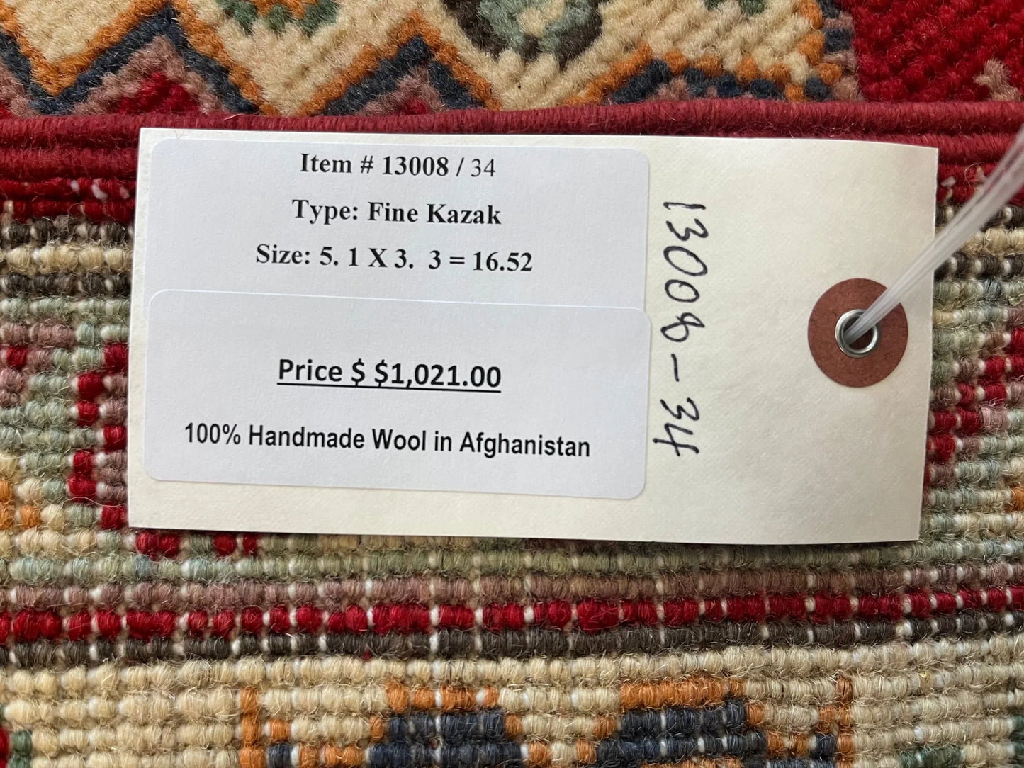 Kazak Red 3X5 Handmade Wool Rug # 13008