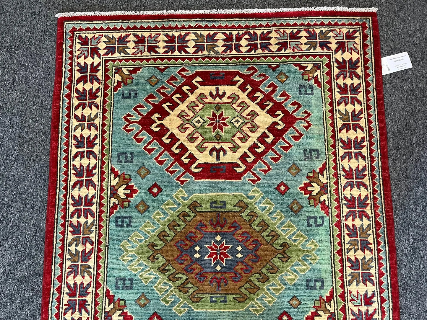 Kazak Green/Blue 3X5 Handmade Wool Rug # 13005