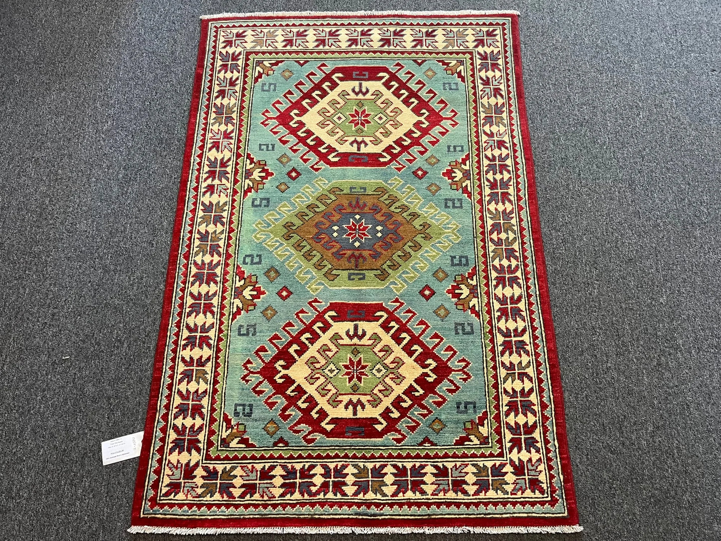 Kazak Green/Blue 3X5 Handmade Wool Rug # 13005